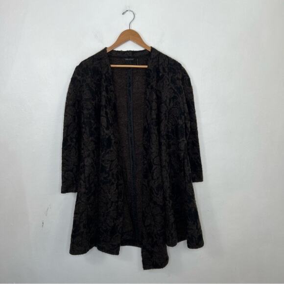 Stella Carakasi Jackets & Blazers - Stella Carakasi Brown Wool Blend Black Lace Wrap Asymmetrical Coat Size Small